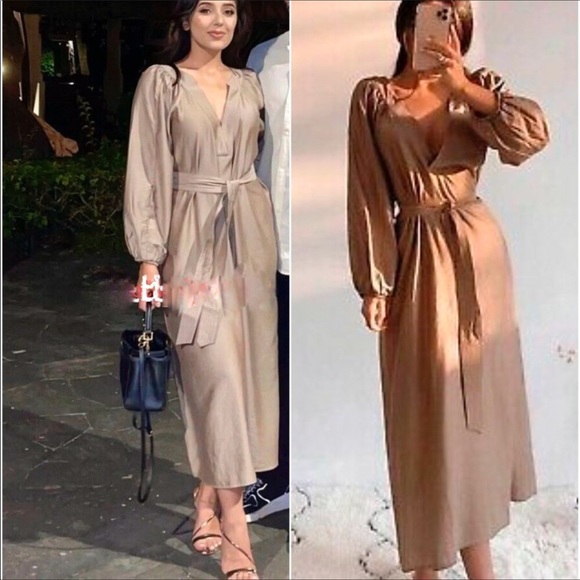 LAST NWT ZARA DRESS WITH BELT BROWN/TAUPE - Picture 9 of 10